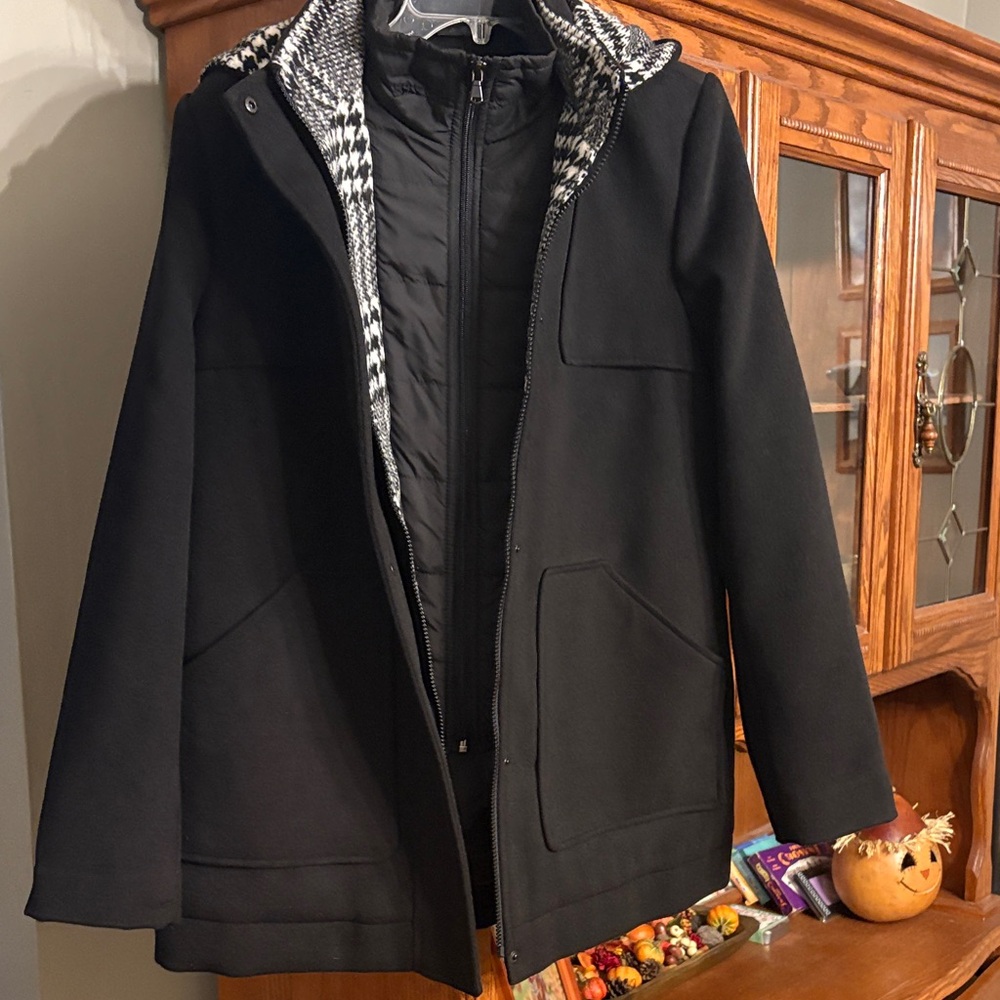 Croft & Barrow Black Coat with Houndstooth Detail